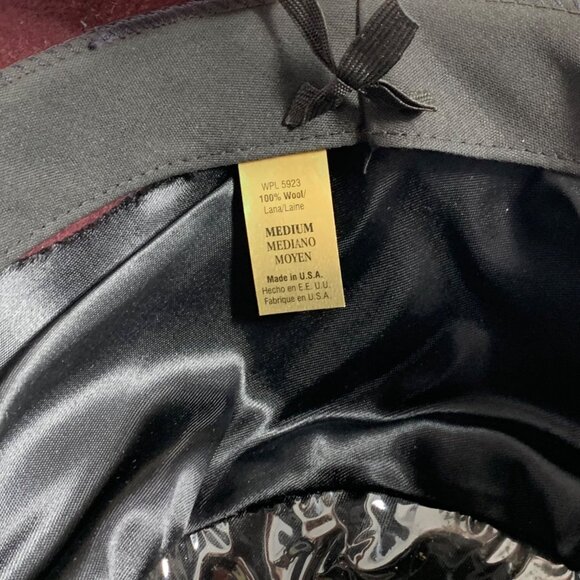HENSCHEL Capone Derby Trilby Bowler Hat Burgundy Pure Wool Fabric Band SZ M USA - Picture 9 of 9